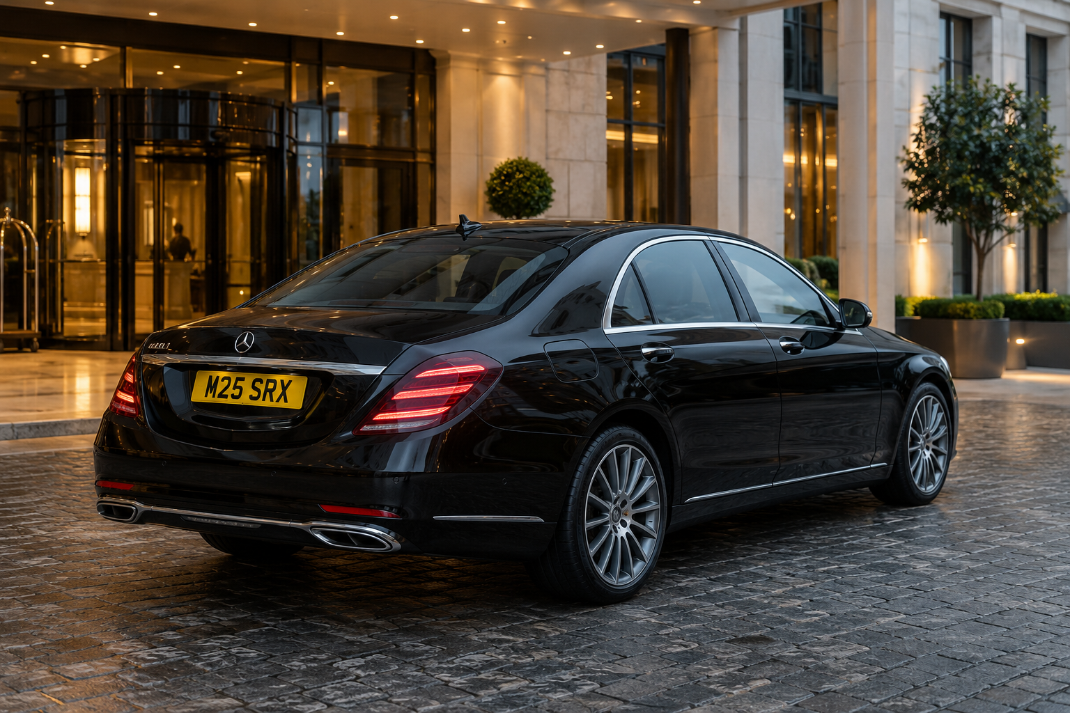 Luxury Aberdeen Airport transfer with Mercedes-Benz S-Class chauffeur, executive pickup, corporate travel, and UK chauffeur hire.